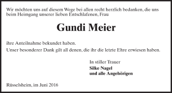 Traueranzeige von Gundi Meier von Trauerportal Rhein Main Presse