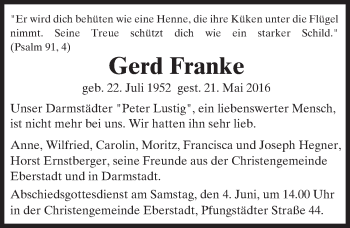 Traueranzeige von Gerd Franke von Trauerportal Echo Online