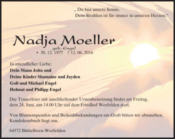 Traueranzeige von Nadja Moeller von Trauerportal Echo Online