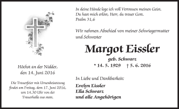 Traueranzeige von Margot Eissler von  Kreisanzeiger