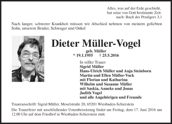 Traueranzeige von Dieter Müller-Vogel von  Wiesbaden komplett
