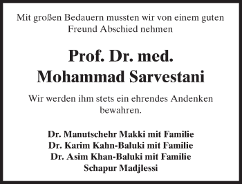 Traueranzeige von Mohammad Sarvestani von Trauerportal Rhein Main Presse