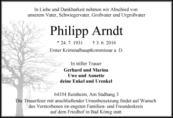 Traueranzeige von Philipp Arndt von Trauerportal Echo Online