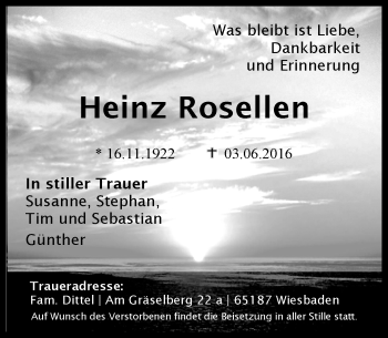 Traueranzeige von Heinz Rosellen von Trauerportal Rhein Main Presse