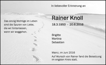 Traueranzeige von Rainer Knoll von Trauerportal Rhein Main Presse
