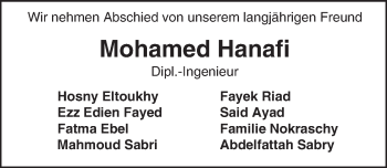 Traueranzeige von Mohamed Hanafi von Trauerportal Echo Online
