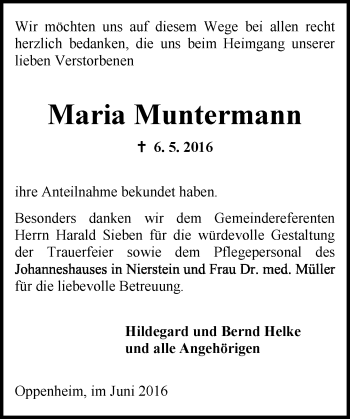 Traueranzeige von Maria Muntermann von  Allgemeine Zeitung Mainz