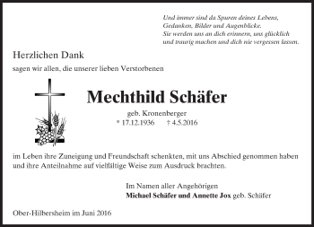 Traueranzeige von Mechthild Schäfer von  Allgemeine  Zeitung Ingelheim-Bingen