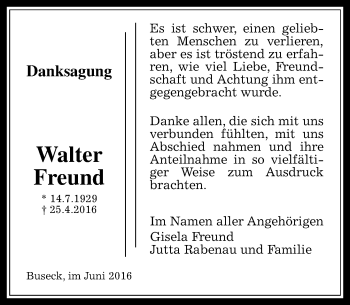 Traueranzeige von Walter Freund von  Gießener Anzeiger