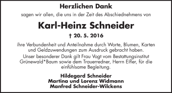 Traueranzeige von Karl-Heinz Schneider von  Allgemeine Zeitung Mainz