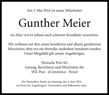 Traueranzeige von Gunther Meier von Trauerportal Echo Online