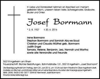Traueranzeige von Josef Borrmann von Trauerportal Rhein Main Presse