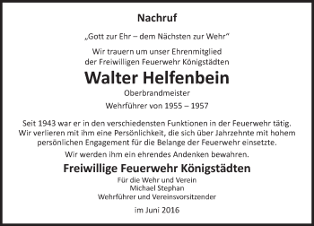 Traueranzeige von Walter Helfenbein von Trauerportal Echo Online