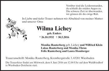 Traueranzeige von Wilma Lichey von  Wiesbaden komplett