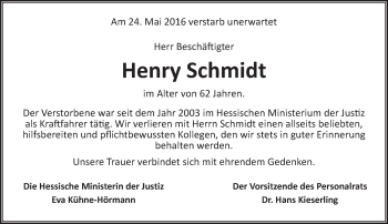 Traueranzeige von Henry Schmidt von  Wiesbaden komplett