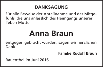 Traueranzeige von Anna Braun von Trauerportal Rhein Main Presse