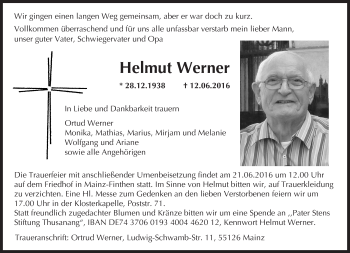 Traueranzeige von Helmut Werner von Trauerportal Rhein Main Presse