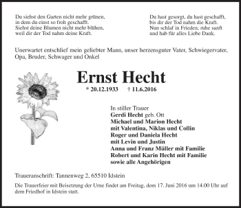 Traueranzeige von Ernst Hecht von Trauerportal Rhein Main Presse