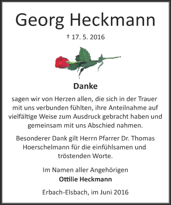 Traueranzeige von Georg Heckmann von Trauerportal Echo Online