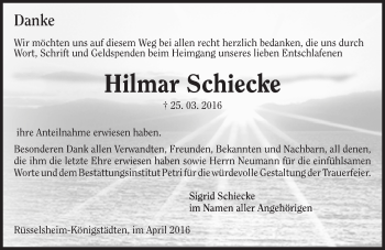 Traueranzeige von Hilmar Schiecke von  Mainspitze