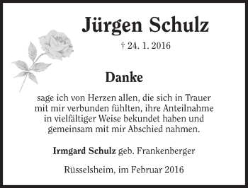Traueranzeige von Jürgen Schulz von  Mainspitze