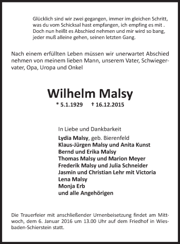 Traueranzeige von Wilhelm Malsy von  Wiesbaden komplett