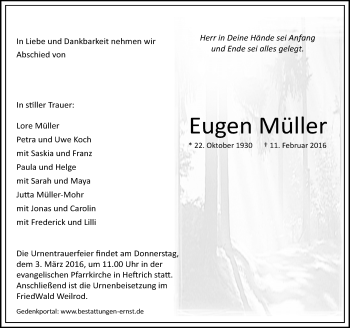 Traueranzeige von Eugen Müller von  Idsteiner Zeitung