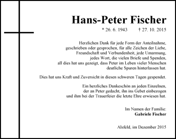 Traueranzeige von Hans-Peter Fischer von  OK Oberhessen Kurier