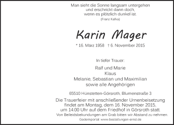Traueranzeige von Karin Mager von  Wiesbaden komplett