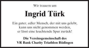 Traueranzeige von Ingrid Türk von  Kreisanzeiger