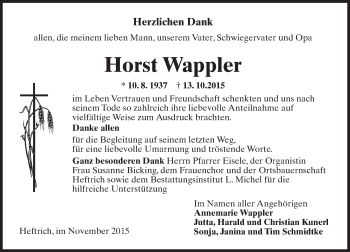 Traueranzeige von Horst Wappler von  Idsteiner Zeitung
