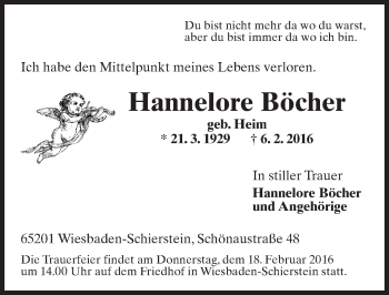 Traueranzeige von Hannelore Böcher von  Wiesbaden komplett
