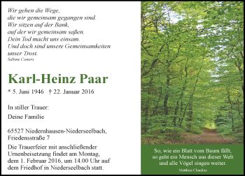 Traueranzeige von Karl-Heinz Paar von  Idsteiner Zeitung