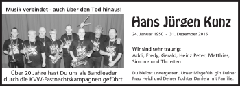 Traueranzeige von Hans Jürgen Kunz von  Allgemeine  Zeitung Ingelheim-Bingen