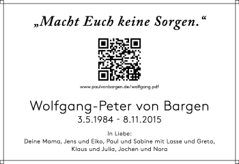 Traueranzeige von Wolfgang-Peter van Bargen von  Wiesbaden komplett