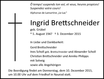 Traueranzeige von Ingrid Brettschneider von  Wiesbaden komplett