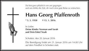 Traueranzeige von Hans Georg Pfaffenroth von  Kreisanzeiger