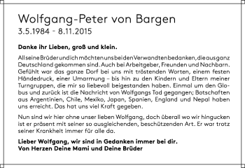 Traueranzeige von Wolfgang-Peter von Bargen von  Wiesbaden komplett