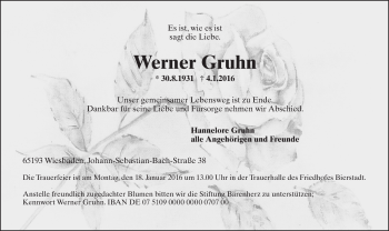 Traueranzeige von Werner Gruhn von  Wiesbaden komplett
