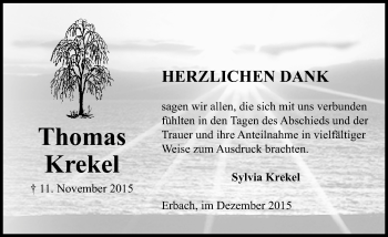 Traueranzeige von Thomas Krekel von  Camberger Anzeiger