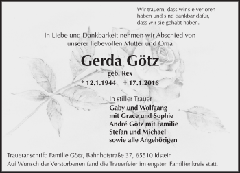 Traueranzeige von Gerda Götz von  Idsteiner Zeitung