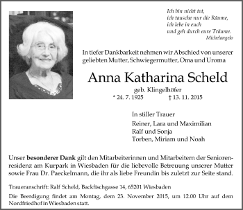 Traueranzeige von Anna Katharina Scheld von  Wiesbaden komplett