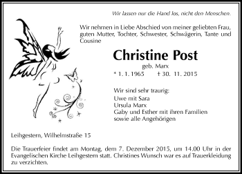Traueranzeige von Christine Post von  Gießener Anzeiger