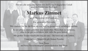 Traueranzeige von Markus Zimmet von  Gießener Anzeiger