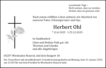 Traueranzeige von Herbert Ohl von  Wiesbaden komplett