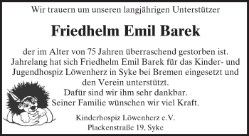 Traueranzeige von Friedhelm Emil Barek von trauer.rmp.de