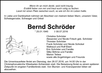 Traueranzeige von Bernd Schröder von Trauerportal Rhein Main Presse