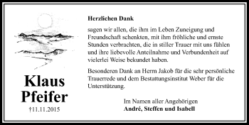 Traueranzeige von Klaus Pfeifer von  OK Oberhessen Kurier
