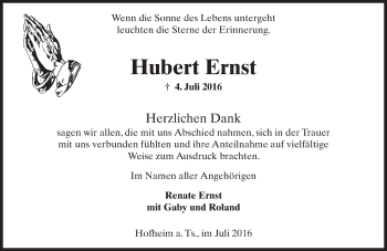 Traueranzeige von Hubert Ernst von Trauerportal Rhein Main Presse