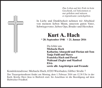 Traueranzeige von Kurt A. Hach von  Wiesbaden komplett